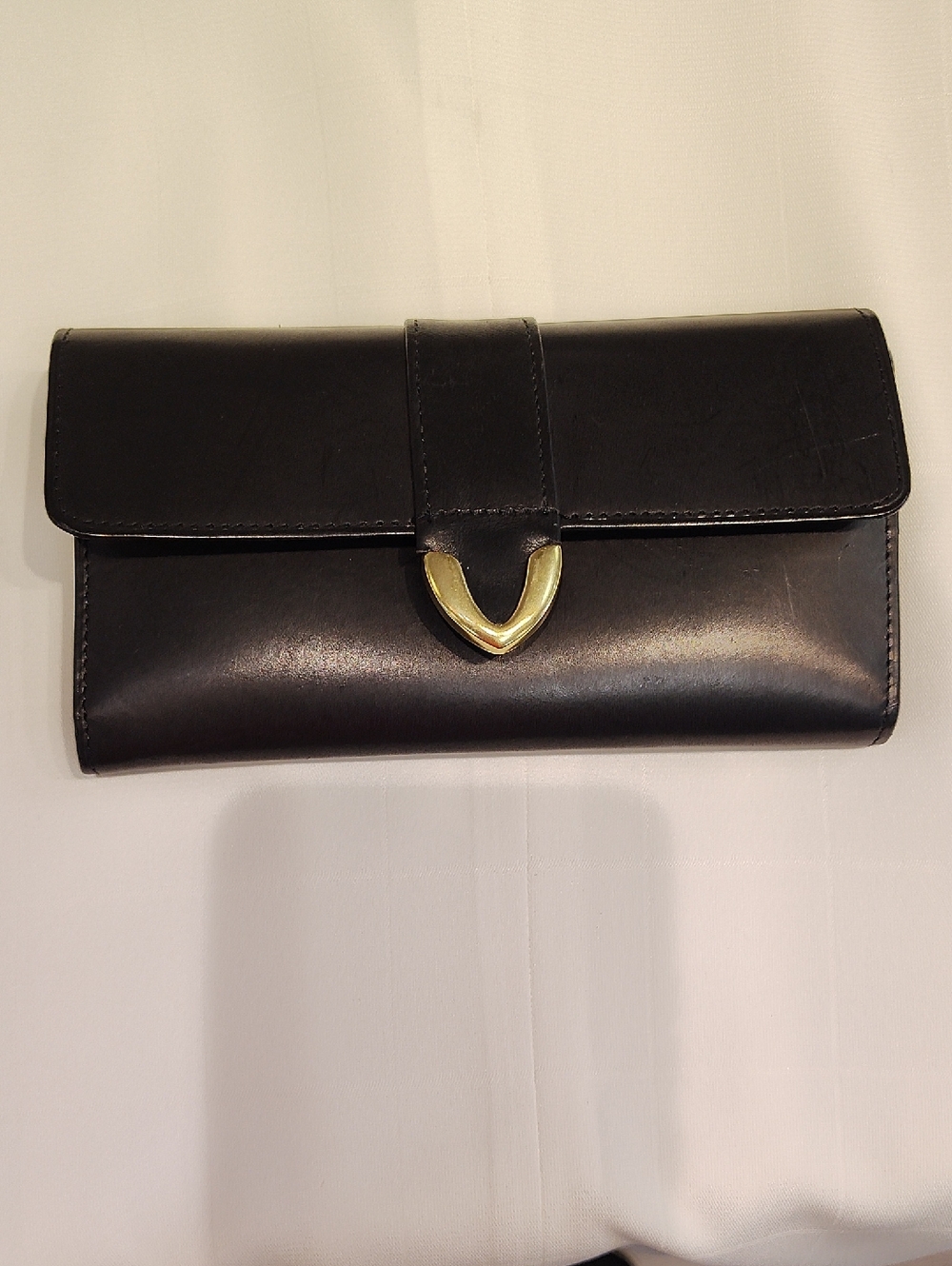 Fossil Black Leather Wallet with Gold V Accent